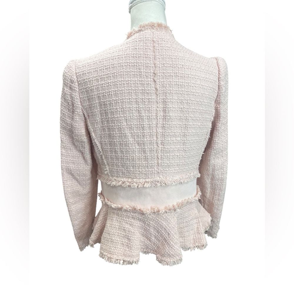 Rebecca Taylor Pink Bouclé Tweed Peplum Blazer Fringe Jacket Women’s 10 - Picture 6 of 13